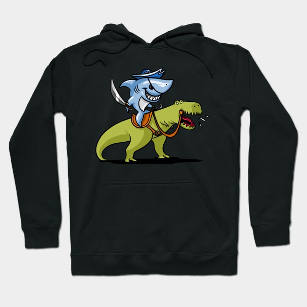 Shark Pirate Riding A T-Rex Dinosaur Hoodie by underheaven